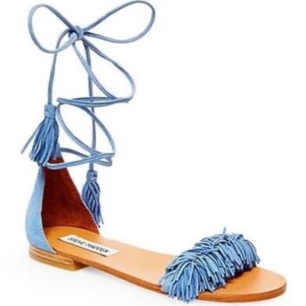 Steve Madden Sweety Light Blue Suede Leather Lace-Up Sandals